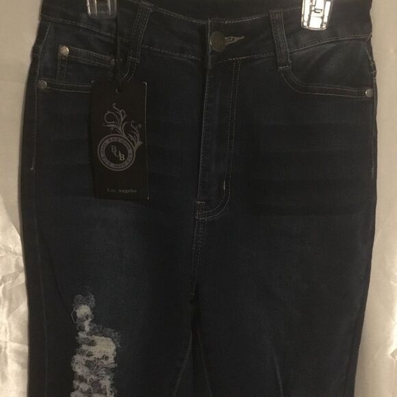 Bob jeans High Waisted Dark Wash Destroyed Distressed Skinny Jeans 7/8 - Picture 4 of 5